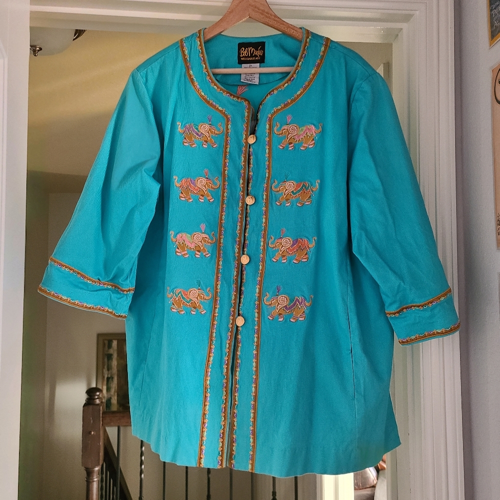 Bob Mackie Wearable Art Embroidered Elephant Jacket Sz 2X